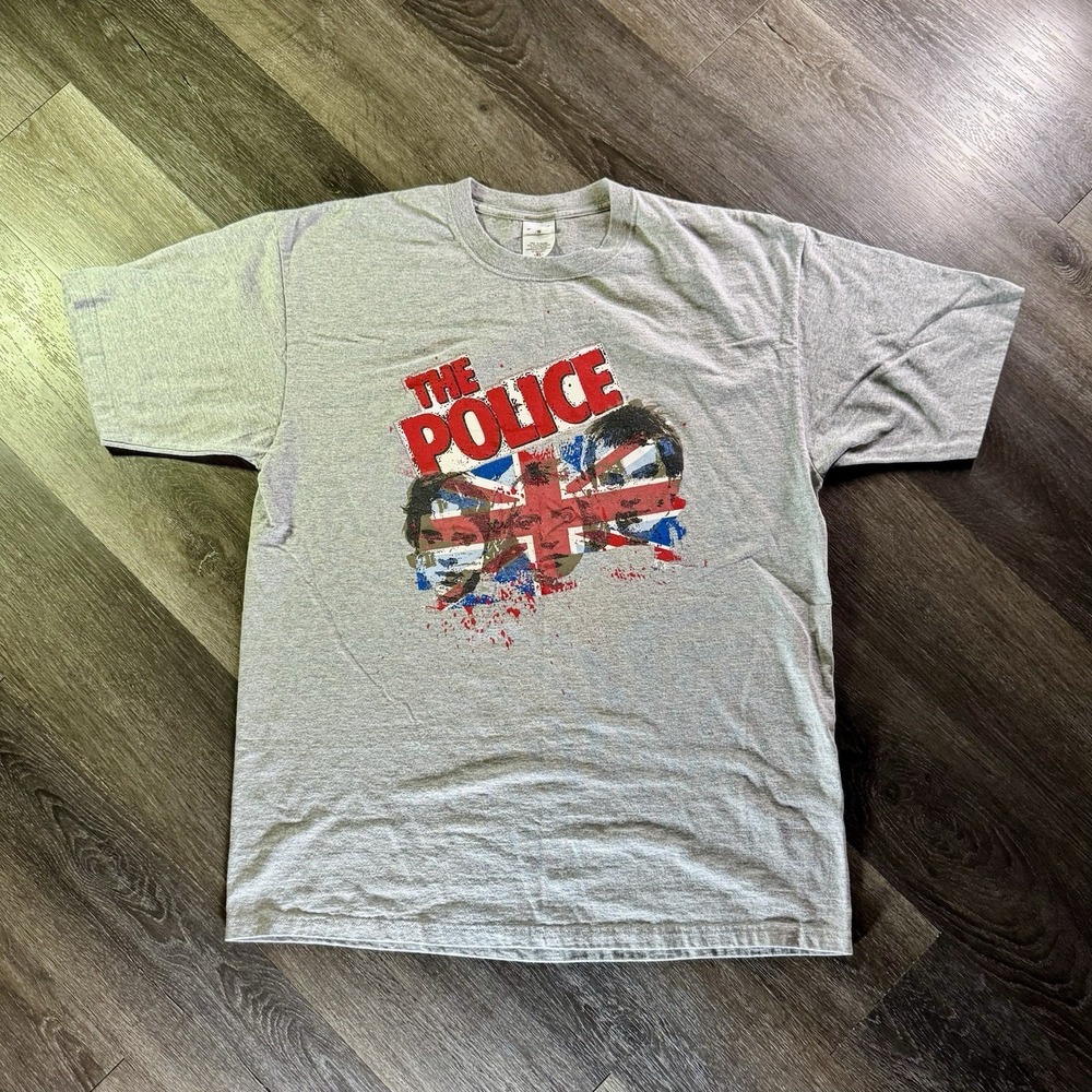 The Police Anvil Adult T-shirt XL Gray Preshrunk World Tour 2007-2008 Flag